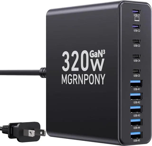 Main image of 320W USB C Charger Block 10-Port USB C Charging Station GaN III PD 65W PC Laptop Fast Charger Adapter for MacBook Pro/Air  iPad iPhone  Galaxy Black
