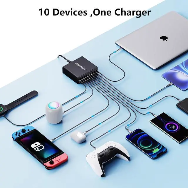 Alt view image 4 of 6 - 320W USB C Charger Block 10-Port USB C Charging Station GaN III PD 65W PC Laptop Fast Charger Adapter for MacBook Pro/Air  iPad iPhone  Galaxy Black