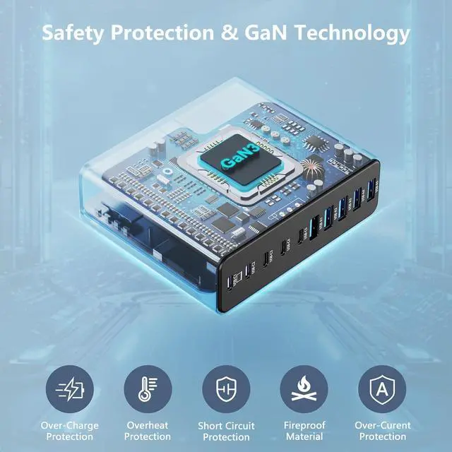 Alt view image 5 of 6 - 320W USB C Charger Block 10-Port USB C Charging Station GaN III PD 65W PC Laptop Fast Charger Adapter for MacBook Pro/Air  iPad iPhone  Galaxy Black