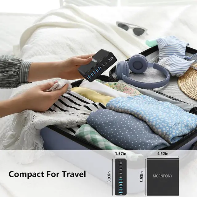 Alt view image 6 of 6 - 320W USB C Charger Block 10-Port USB C Charging Station GaN III PD 65W PC Laptop Fast Charger Adapter for MacBook Pro/Air  iPad iPhone  Galaxy Black