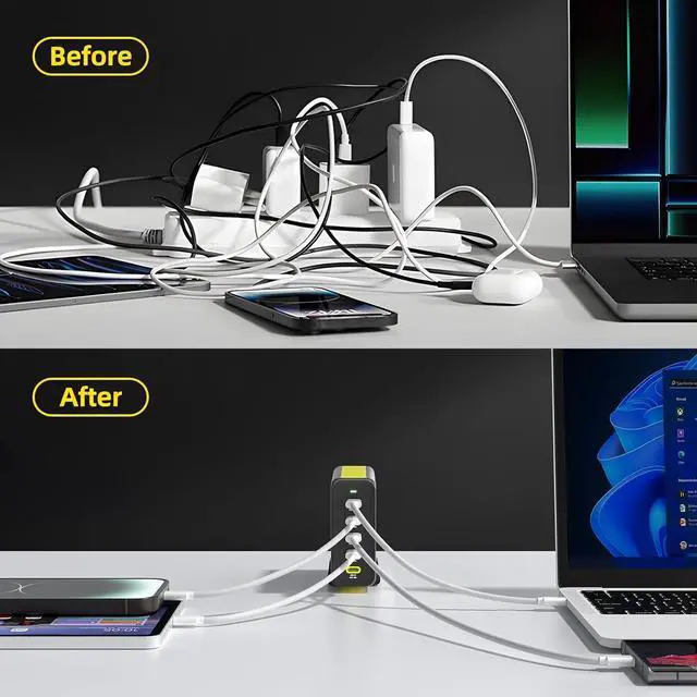 Alt view image 7 of 7 - 300W USB C Charger GaN Charging Station Desktop 5 Ports PD 100W Fast Power Adapter Support PD3.0 /PPS 45W /QC5 for MacBook Pro/Air iPhone 15 Pro  HP  etc