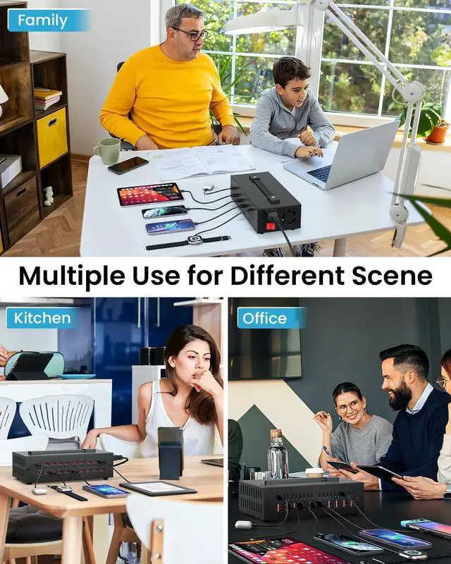 Alt view image 7 of 7 - 300W USB~C Charging Station 40 Port (20 USB A & 20 USB~C Port) USB~C Charger Block Fast Charging Station for Multiple Devices Desktop USB Wall Charger Compatible for iPhone iPad Tablets
