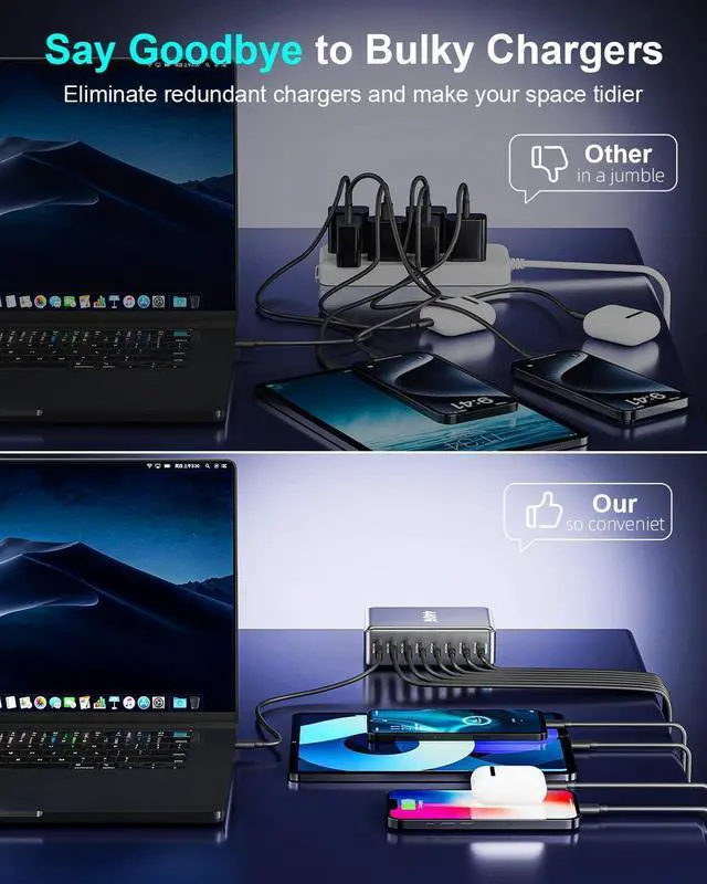 Alt view image 5 of 7 - 440W Fast USB C Charger GAN Charger Block 8 Port Charging Station HUB Brick Dual PD PPS 100W Wall Charger Compatible with MacBook Pro/Air/All iPad iPhone 16/15/14/13/Pro Max