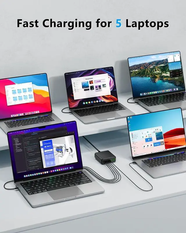 Alt view image 2 of 7 - USB C Charger Block 500W USB C Charging Station 8 Port USB Fast Charging PD 120W Laptop Charger Compatible with  HP Surface MacBook Pro/Air/All iPad iPhone 16/15/14/13/Pro Max/Galaxy Note