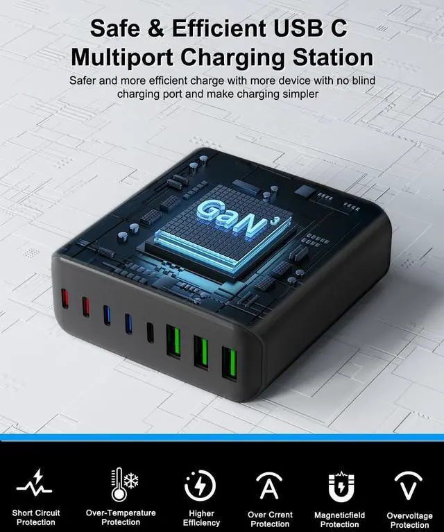 Alt view image 5 of 7 - USB C Charger Block 500W USB C Charging Station 8 Port USB Fast Charging PD 120W Laptop Charger Compatible with  HP Surface MacBook Pro/Air/All iPad iPhone 16/15/14/13/Pro Max/Galaxy Note