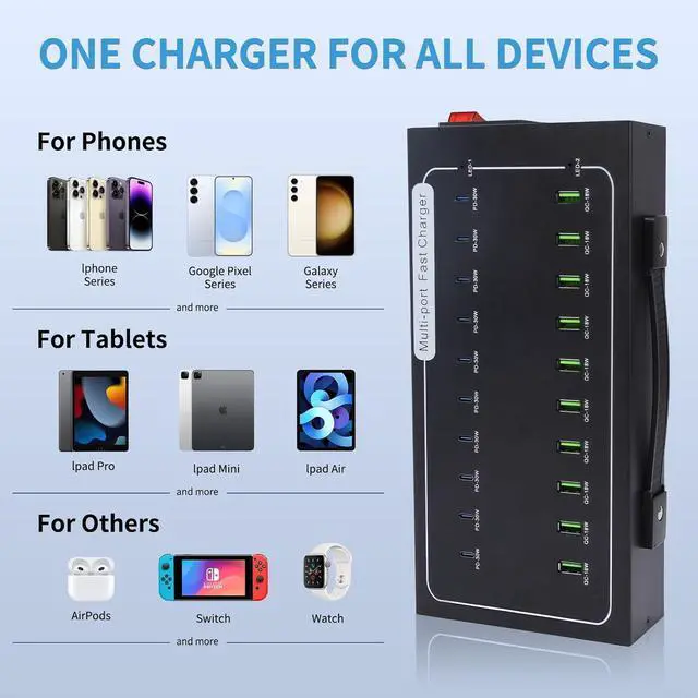 Alt view image 5 of 7 - 480W USB Charging Station 20 Port Fast Charging Station for Multiple Devices PD3.0/QC4.0 Multi-Protocol Smart Power Delivery & Overload Protection for iPhone iPad Tablet and More