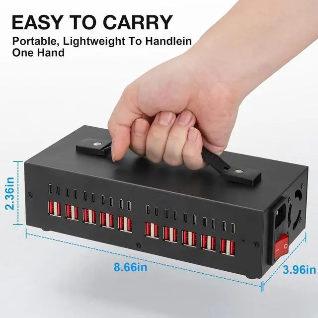 Alt view image 6 of 7 - Portable USB~C Charger Block 300W(40A) 40Port (20 USB A & 20 USB~C Port) Home USB Charging Station for Multiple Devices Desktop USB Wall Charger Compatible with iPhone iPad Kindle Tablets Watch