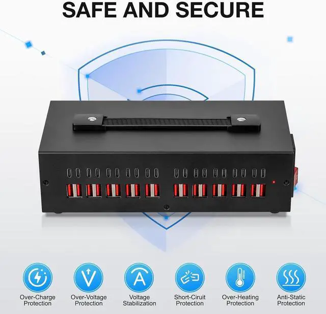 Alt view image 7 of 7 - Portable USB~C Charger Block 300W(40A) 40Port (20 USB A & 20 USB~C Port) Home USB Charging Station for Multiple Devices Desktop USB Wall Charger Compatible with iPhone iPad Kindle Tablets Watch