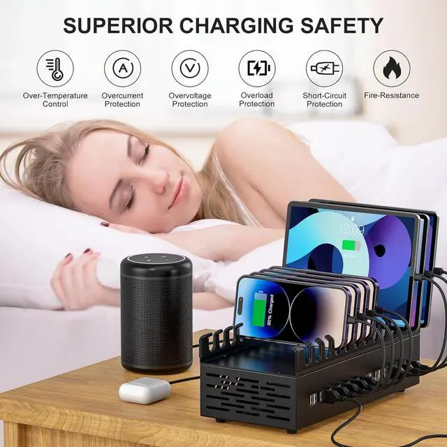 Alt view image 4 of 7 - 300W USB Charging Station 22 Port USB Fast Charging Station for Multiple Devices Multi Charger Station Organizer Compatible with Cellphone Tablet Kindle iPad and More