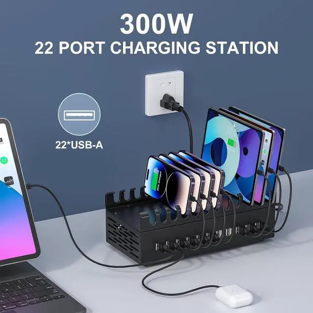 Alt view image 2 of 7 - 300W USB Charging Station 22 Port USB Fast Charging Station for Multiple Devices Multi Charger Station Organizer Compatible with Cellphone Tablet Kindle iPad and More