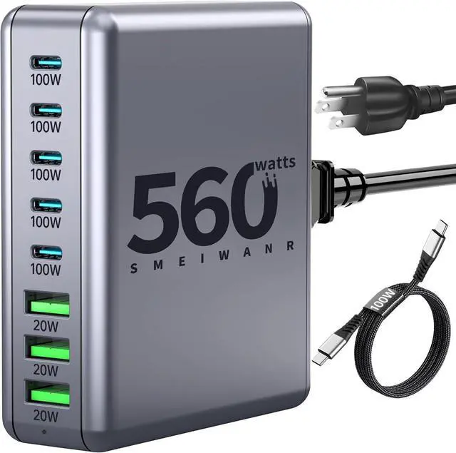 Main image of USB C Charger Block 560W 8 Ports USB Charging Station PD 3.0 GaN Multi Ports Fast Charger Adapter for MacBook Pro Air iPhone  etc. (Grey 560)