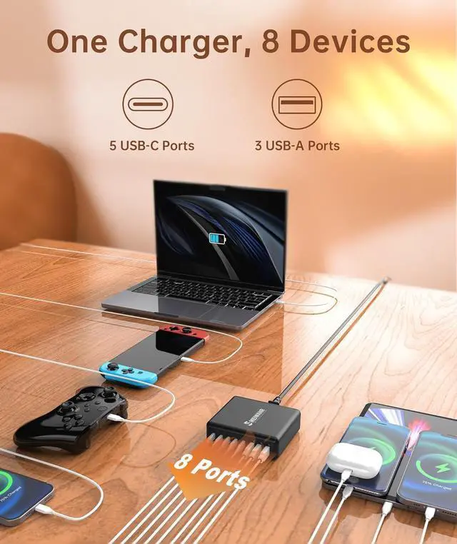 Alt view image 3 of 7 - USB C Charger Block 560W 8 Ports USB Charging Station PD 3.0 GaN Multi Ports Fast Charger Adapter for MacBook Pro Air iPhone  etc. (Grey 560)