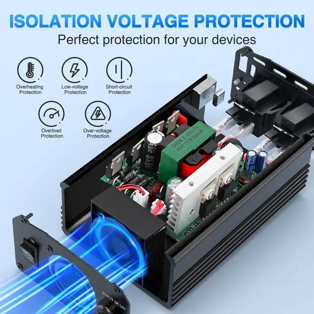 Alt view image 7 of 7 - 300W Power Inverter 12V DC to 110V AC Car Charger Converter with PD 65W USB C & QC3.0 Fast Charge for Phones Tablets Laptop Computer Game Console Kindle iPad DVD Players Black