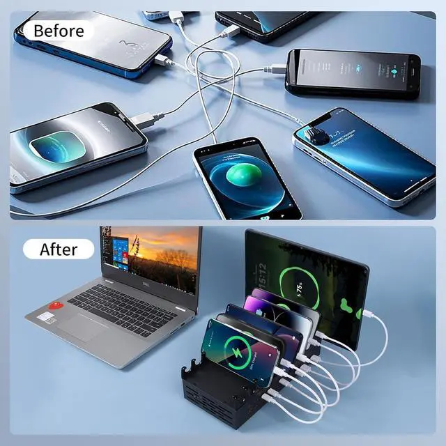 Alt view image 6 of 7 - 300W Charging Station for Multiple Devices - 24 Ports USB Fast Charging Station with Smart Power Delivery - Kindle Phone Tablet Charger Station for Home Office School