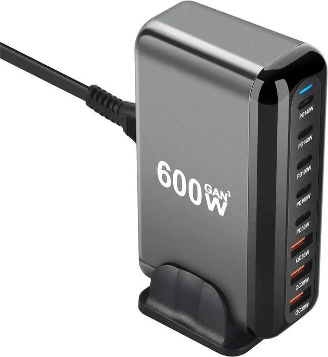 Alt view image 4 of 5 - 600W USB C Charger GaN III 3 Charger Fast USB C Charging Station 8 Ports for Smart Phones Tablet and More(Black)