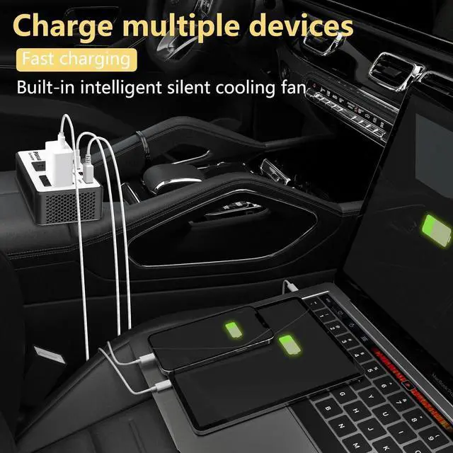 Alt view image 2 of 6 - 300W Car Power Inverter 12V to 110VDC to AC Car Plug in Adapter Outlet with Multi USB[24W USB-C] /USB-Fast Charger(24W) Car InverterCar Charger for Laptop Vehicles Road Trip Essentials