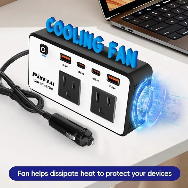 Alt view image 4 of 6 - 300W Car Power Inverter 12V to 110VDC to AC Car Plug in Adapter Outlet with Multi USB[24W USB-C] /USB-Fast Charger(24W) Car InverterCar Charger for Laptop Vehicles Road Trip Essentials