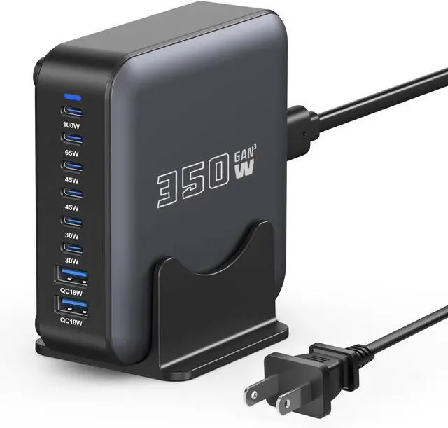 Main image of USB C Charger Multiple 350W GaN USB C Charging Station Hub Brick 8 Port USB C Fast Charger Block USB C Power Adapter Plug for /iPhone/Google PD100W+65W Laptop Charger for MacBook Pro/Air