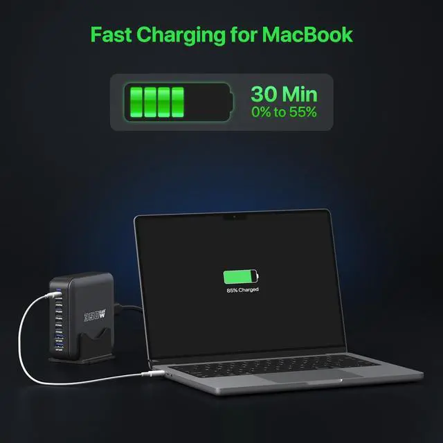 Alt view image 4 of 7 - USB C Charger Multiple 350W GaN USB C Charging Station Hub Brick 8 Port USB C Fast Charger Block USB C Power Adapter Plug for /iPhone/Google PD100W+65W Laptop Charger for MacBook Pro/Air