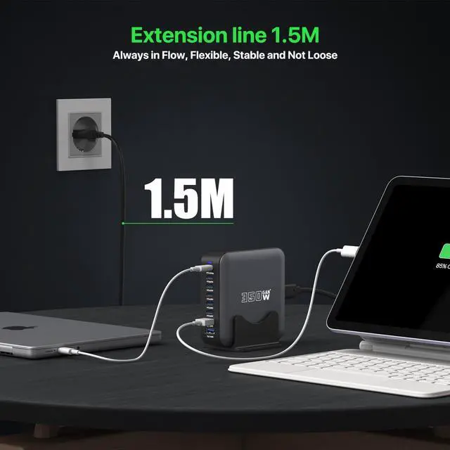 Alt view image 5 of 7 - USB C Charger Multiple 350W GaN USB C Charging Station Hub Brick 8 Port USB C Fast Charger Block USB C Power Adapter Plug for /iPhone/Google PD100W+65W Laptop Charger for MacBook Pro/Air