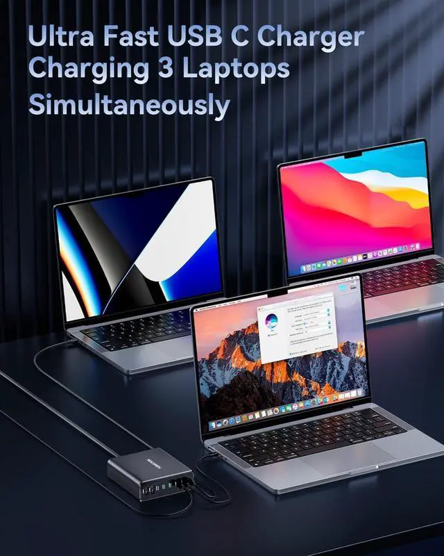 Alt view image 4 of 7 - 200W USB C Charging Station 8 Ports GaN PD3.0 & QC4.0+ 100W Laptop Charger Multiport 45W PPS USB C Desktop Wall Charger Fast Charging for MacBook Pro iPhone 16 iPad  S25 HP