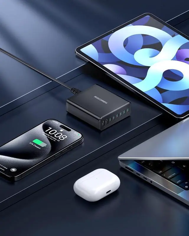 Alt view image 7 of 7 - 200W USB C Charging Station 8 Ports GaN PD3.0 & QC4.0+ 100W Laptop Charger Multiport 45W PPS USB C Desktop Wall Charger Fast Charging for MacBook Pro iPhone 16 iPad  S25 HP