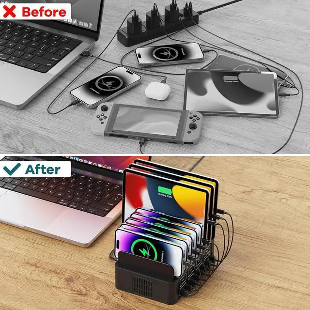 Alt view image 4 of 7 - 150W/35A Charging Station for Multiple Devices 16 Port USB~C Fast Charging Station Multiple Charger Organizer Compatible with Cell Phone iPad Kindle Tablet and Other Electronic