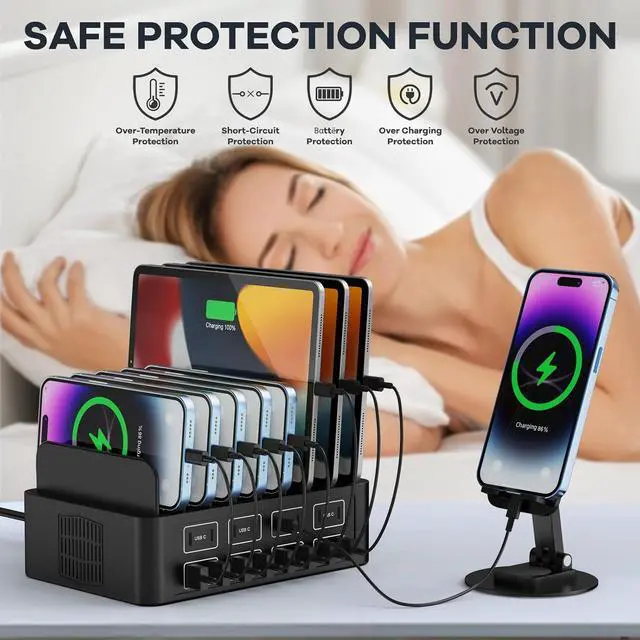 Alt view image 5 of 7 - 150W/35A Charging Station for Multiple Devices 16 Port USB~C Fast Charging Station Multiple Charger Organizer Compatible with Cell Phone iPad Kindle Tablet and Other Electronic