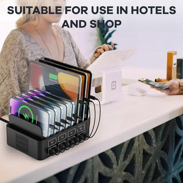 Alt view image 6 of 7 - 150W/35A Charging Station for Multiple Devices 16 Port USB~C Fast Charging Station Multiple Charger Organizer Compatible with Cell Phone iPad Kindle Tablet and Other Electronic