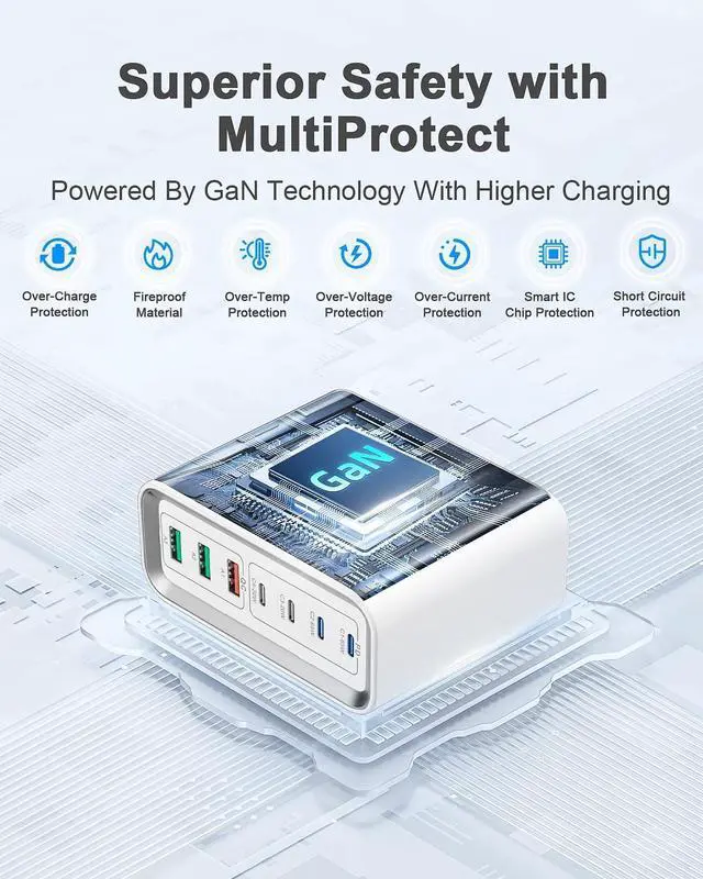 Alt view image 6 of 7 - Charging Station 200W GaN 7-Port Fast USB C Charger Block USB Hub for Multiple Devices 65W USBC Wall Charger Type C PD Adapter Cube Plug for iPhone 16 15 14 13 Pro Max Plus MacBook iPad  ?