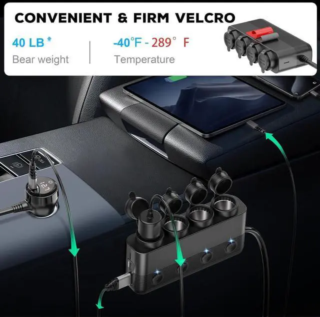 Alt view image 5 of 7 - Cigarette Lighter Splitter Car Charger 300W 4 Socket Car Plug in Outlet 12V Adapter with Dual PD 36W and QC3.0 USB C Multi Port & Independent Switch & Dust Cover & Voltmeter for All Car Devices