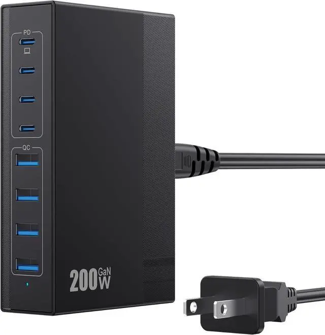 Main image of 200W USB C Charger Block 8-in-1 GaN III USB C Charger Fast Charging Station Hub PD 65W Laptop Charger Adapter Travel Charger for MacBook Pro/Air/ XPS/iPhone 16/15/14/iPad/Galaxy S24 etc.