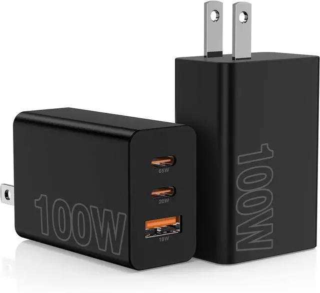 Main image of 2Pack 100W USB C Wall Charger Block 3-Port USB C Charging Adapter Multi Super Fast Charging Power Plug Cube for MacBook Pro/Air i-Pad Pro i-Phone 17/16/15 Galaxy S25 and More-Black?