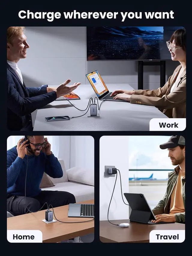 Alt view image 6 of 7 - 65W USB C Charger Block - Nexode 4-Port GaN Charger Type C Fast Charging for MacBook Pro/Air iPhone iPad Pro Galaxy S24/S23 Pixel 8 Steam Deck