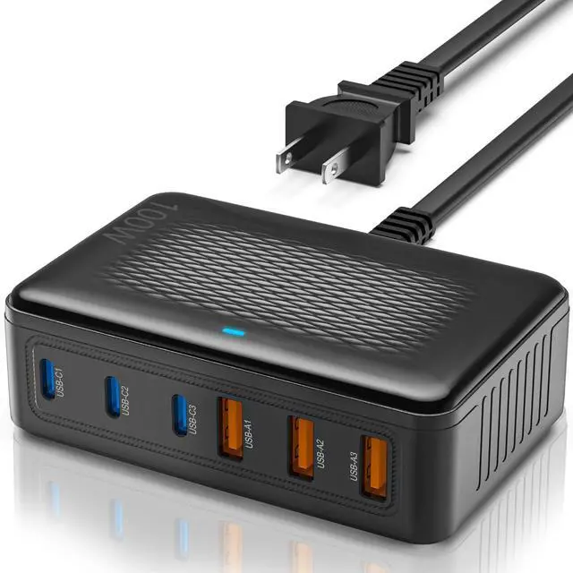 Main image of 100W 6 Port USB C Fast Charger Block Charging Station Hub for Multiple Devices Wall Charger Power Strip Adapter Plug Cube for All iPhone iPad  iWatch Android Pixel Series