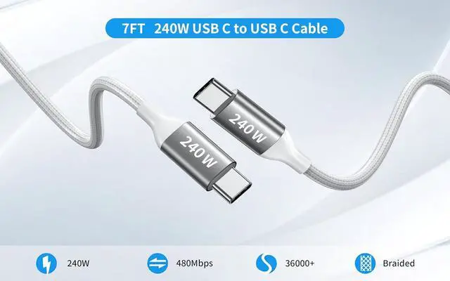 Alt view image 4 of 6 - Mac Book Pro Charger - 160W Compact USB C Charger Fast Charger Compatible with MacBook pro/Air ipad Pro  Galaxy Note and All USB C Device Include 7FT Braided Charge Cable