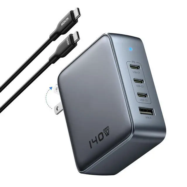 Main image of USB C Charger Block 140W 4 Ports GaN Charger USB C Fast Charging Station Foldable Compact Wall Charger Power Adapter for MacBook Pro iPhone 16/15 iPad Galaxy Steam Deck Google Pixelbook