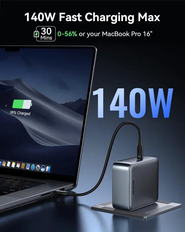 Alt view image 2 of 7 - USB C Charger Block 140W 4 Ports GaN Charger USB C Fast Charging Station Foldable Compact Wall Charger Power Adapter for MacBook Pro iPhone 16/15 iPad Galaxy Steam Deck Google Pixelbook