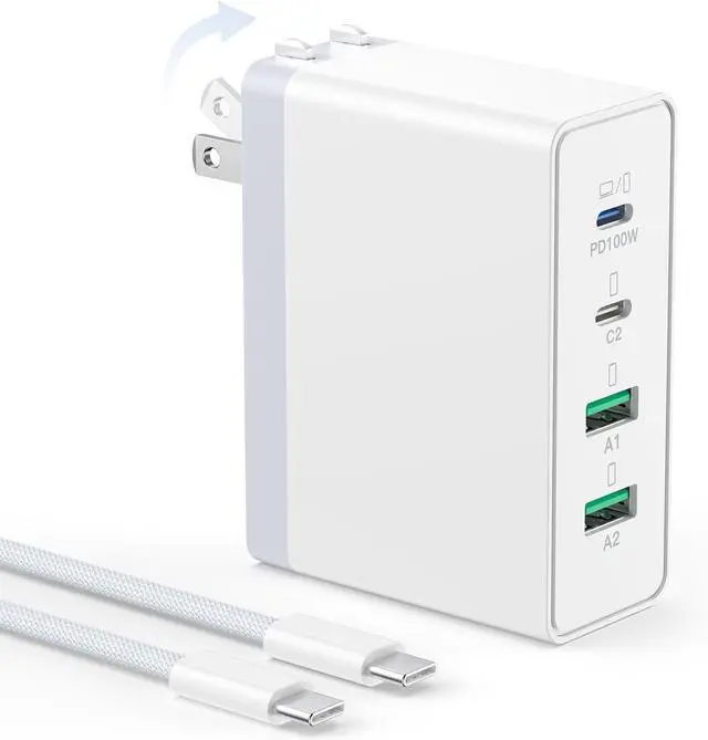 Main image of USB C Charger Block 140W 4-Port Fast Charger Charging Station with 6ft Cable Foldable Wall Charger PD 100W USB C Laptop Charger Adapter for MacBook Pro/Air/iPad Pro/iPhone 16/15/14/13 Galaxy