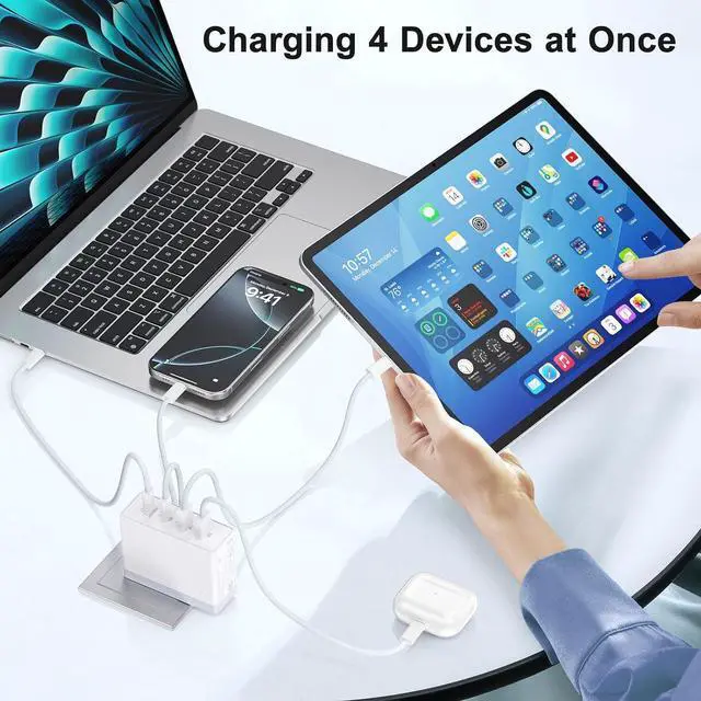 Alt view image 2 of 7 - USB C Charger Block 140W 4-Port Fast Charger Charging Station with 6ft Cable Foldable Wall Charger PD 100W USB C Laptop Charger Adapter for MacBook Pro/Air/iPad Pro/iPhone 16/15/14/13 Galaxy