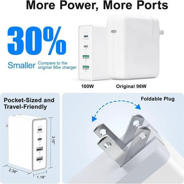 Alt view image 6 of 7 - USB C Charger Block 140W 4-Port Fast Charger Charging Station with 6ft Cable Foldable Wall Charger PD 100W USB C Laptop Charger Adapter for MacBook Pro/Air/iPad Pro/iPhone 16/15/14/13 Galaxy