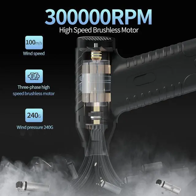 Alt view image 2 of 7 - Compressed Air Duster New Upgrade 300000RPM Electric Air Duster Powerful Replace Compressed Air Can - No Canned Air Jet Dry Blower Portable Air Blower for Computer Clean Keyboard Car Dry Home.