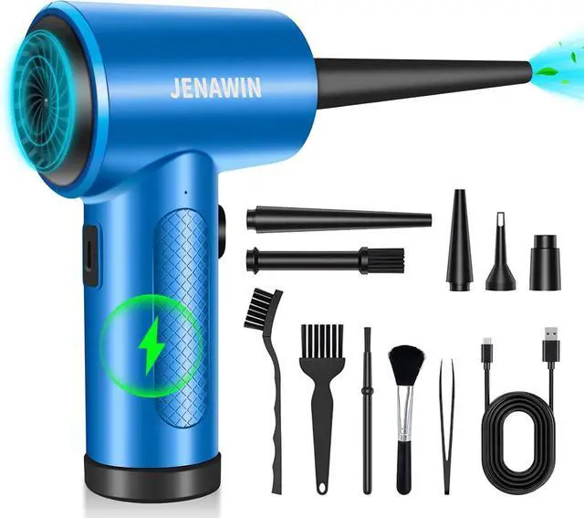 Main image of Electric Compressed Air Duster 3-Speed 91000RPM 8000mAh Rechargeable 14-in-1 Kit with LED for Computers Keyboards Cars & More