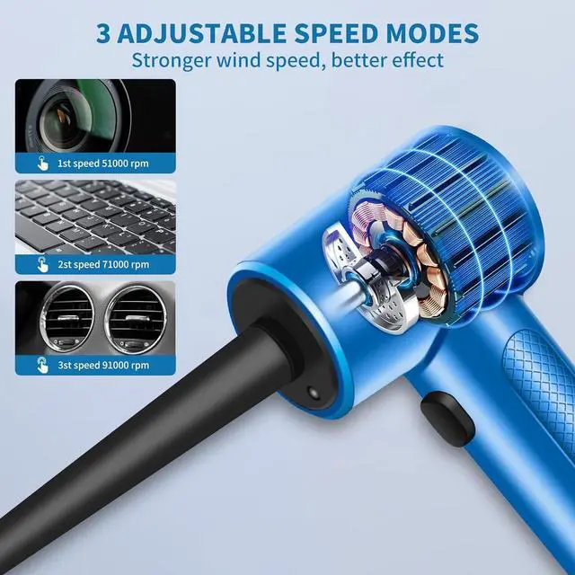 Alt view image 2 of 6 - Electric Compressed Air Duster 3-Speed 91000RPM 8000mAh Rechargeable 14-in-1 Kit with LED for Computers Keyboards Cars & More