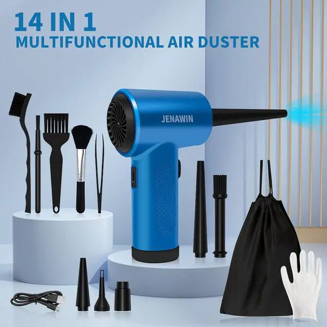 Alt view image 5 of 6 - Electric Compressed Air Duster 3-Speed 91000RPM 8000mAh Rechargeable 14-in-1 Kit with LED for Computers Keyboards Cars & More