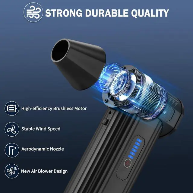 Alt view image 2 of 7 - Compressed-Air-Duster Brushless Electric Air Blower Mini Powerful Cordless Rechargeable 8000mAh Battery Jet Dry Portable Jet Turbo Fan Dust Snow Blower for Cleaning Car/Keyboard/PC/Home