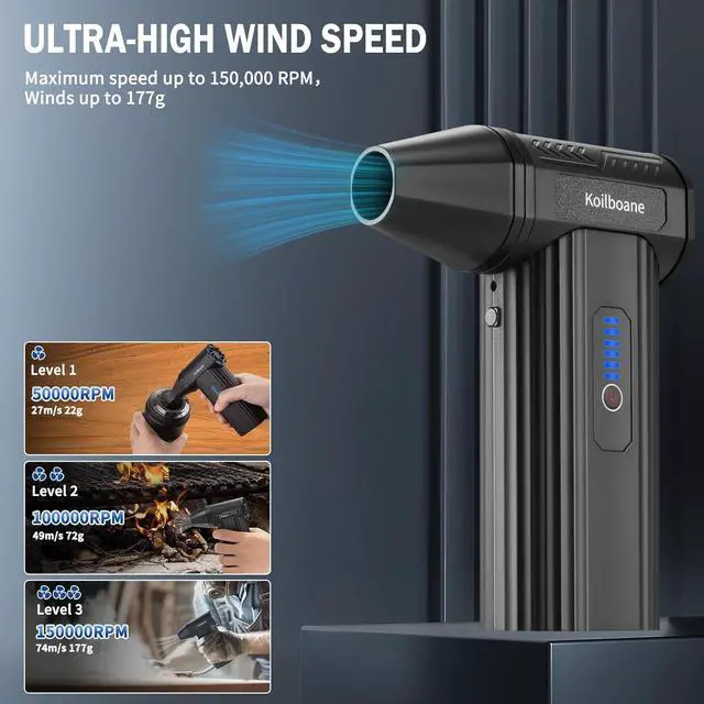 Alt view image 3 of 7 - Compressed-Air-Duster Brushless Electric Air Blower Mini Powerful Cordless Rechargeable 8000mAh Battery Jet Dry Portable Jet Turbo Fan Dust Snow Blower for Cleaning Car/Keyboard/PC/Home