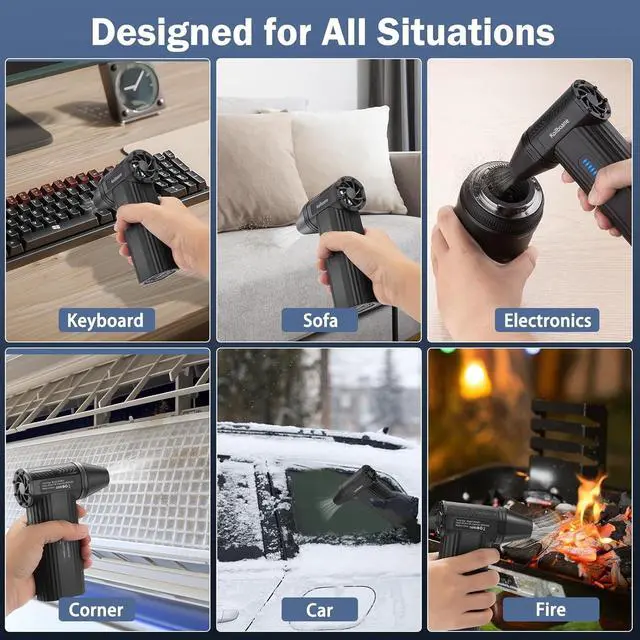 Alt view image 5 of 7 - Compressed-Air-Duster Brushless Electric Air Blower Mini Powerful Cordless Rechargeable 8000mAh Battery Jet Dry Portable Jet Turbo Fan Dust Snow Blower for Cleaning Car/Keyboard/PC/Home