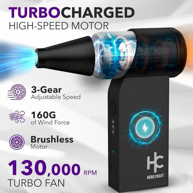 Alt view image 2 of 7 - Air Duster Turbo Fan and Vacuum Electric Compressed Air Duster with Vacuum Capability Powerful 160G Blow Force Rechargeable & Portable Air Duster for PC Laptop Keyboard Home & Car Dust Removal