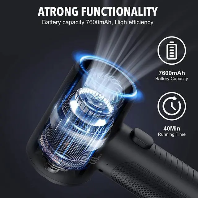Alt view image 4 of 6 - Compressed air Duster - 120000RPM 3 Speeds Electric Air Duster 7600mAh Battery Cordless Dust Blower for Keyboard Cleaner Rechargeable Air Blower AIC Can for Office Computers (Black 120000RPM)